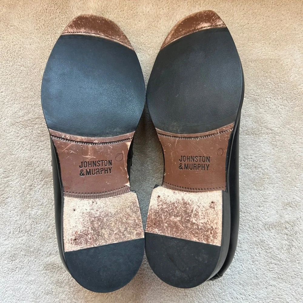Johnston & Murphy McClain‎ Men 9.5 M Black Leather Bit Loafer Shoes Apron Toe